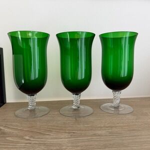 7" Set of 3 Emerald Green Glass Good‎ condition